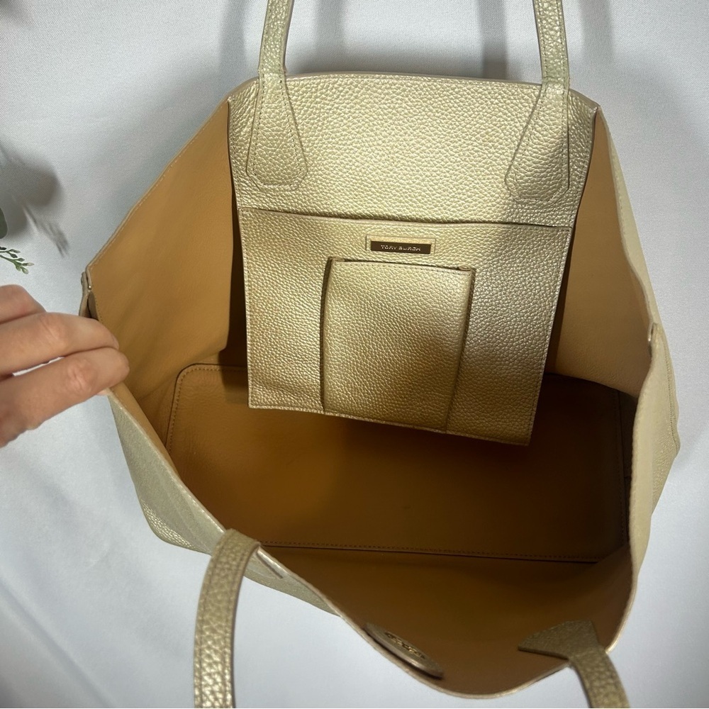 Tory Burch Metallic Perry Leather Tote Large Shoulder Bag - Picture 7 of 16